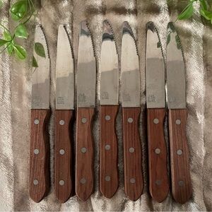 NWOT SLITZER GERMANY 7 Stainless Steel Steak Knives Wooden Handles - Never Used